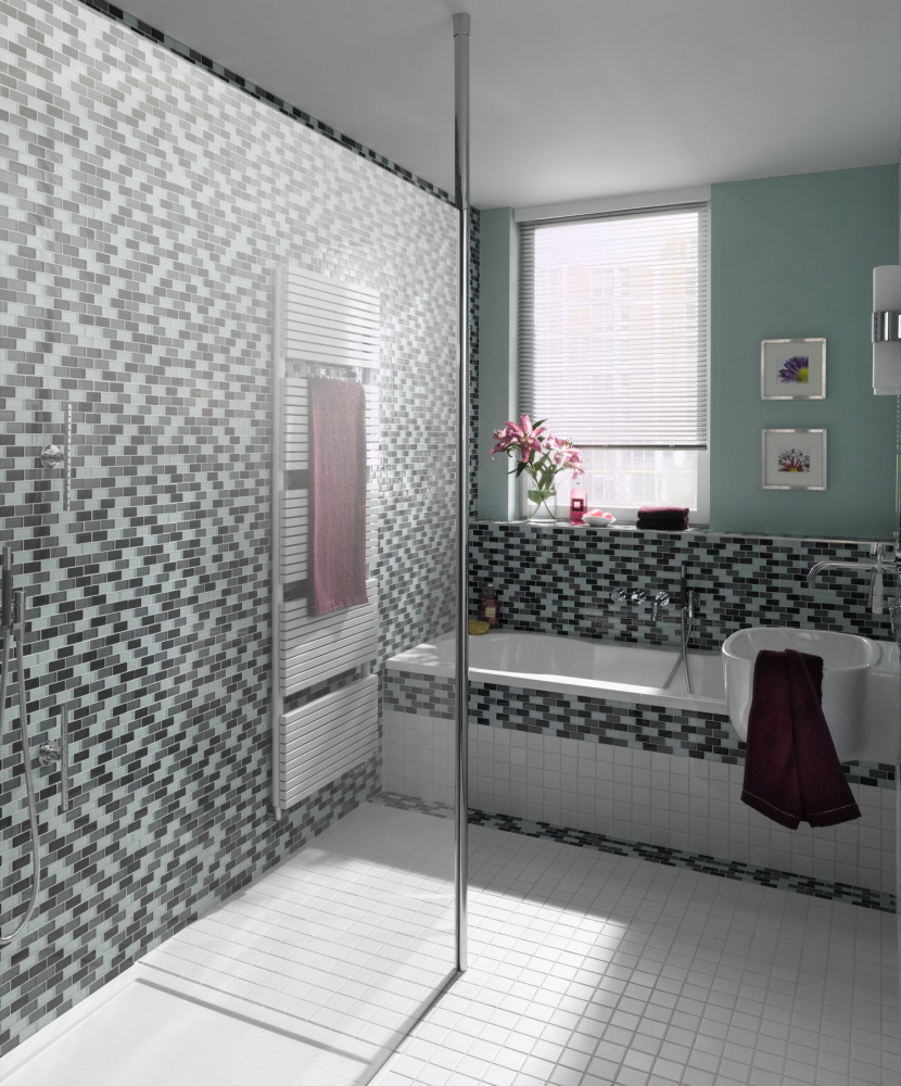 Mosaico de vidrio de ladrillo compuesto frontera blanco gris negro azulejos backsplash - 76-0204