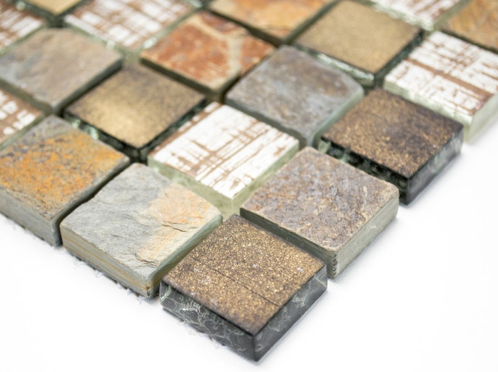 Mosaico cuadrado de vidrio mosaico de piedra mezcla rustica mezcla translucida beige marron gris mate