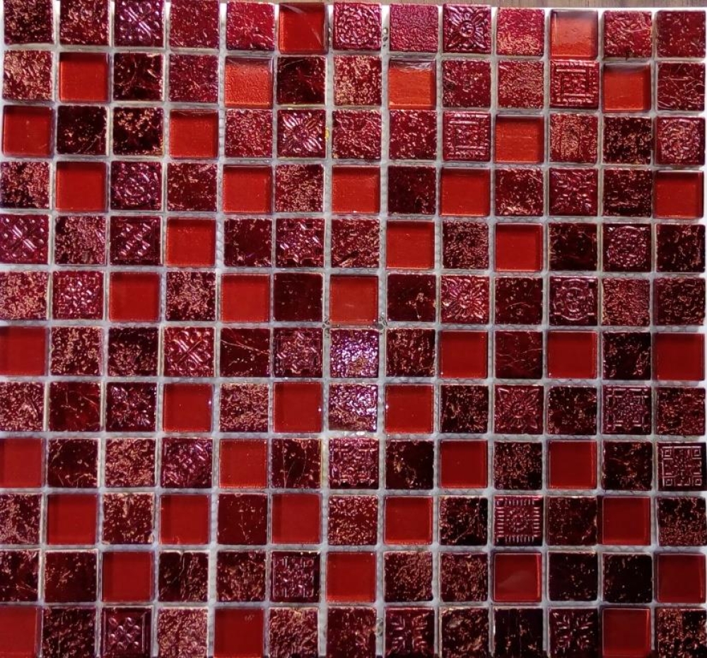 Kunststein Rustikal Mosaikfliese Glasmosaik Resin dunkelrot feuerrot BAD WC Küchenrückwand Fliesenspiegel Wand - 82-0906