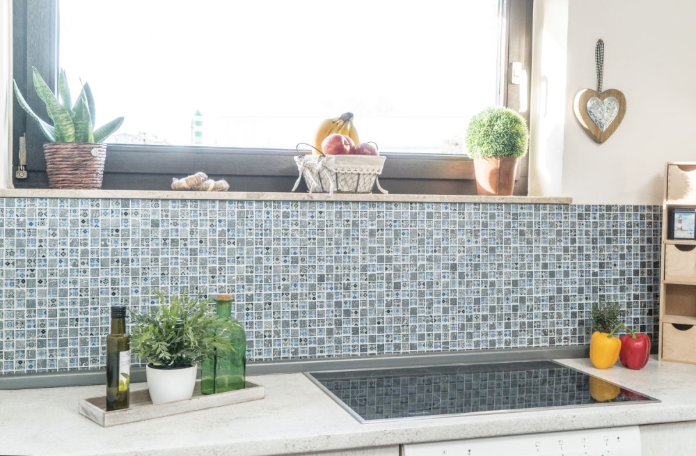 Mosaique Carre Mosaique de verre Resin mix optique bleu noir argent Mix translucide aspect retro brillant