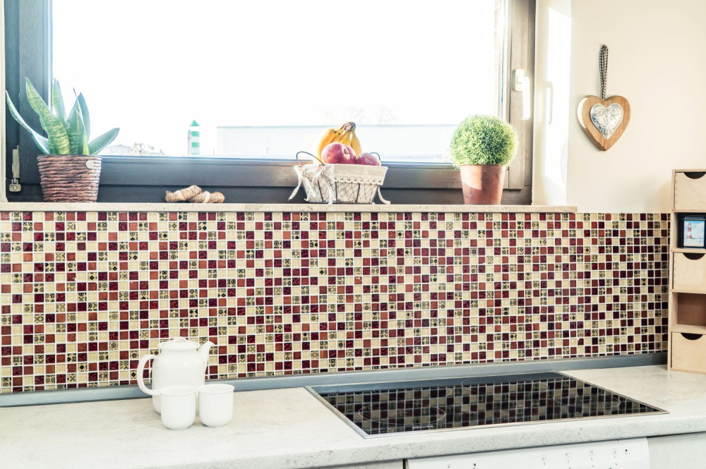 Mosaique Carre Mosaique de verre Resin mix optique beige rouge Mix translucide aspect retro brillant