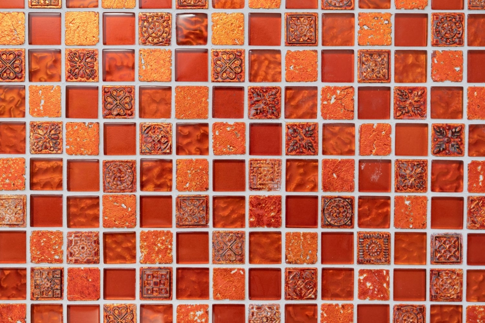 Piedra artificial mosaico rustico azulejo mosaico de vidrio resina luz rojo fuego rojo estructura azulejo backsplash pared de la cocina cuarto de bano WC - 83-CB30