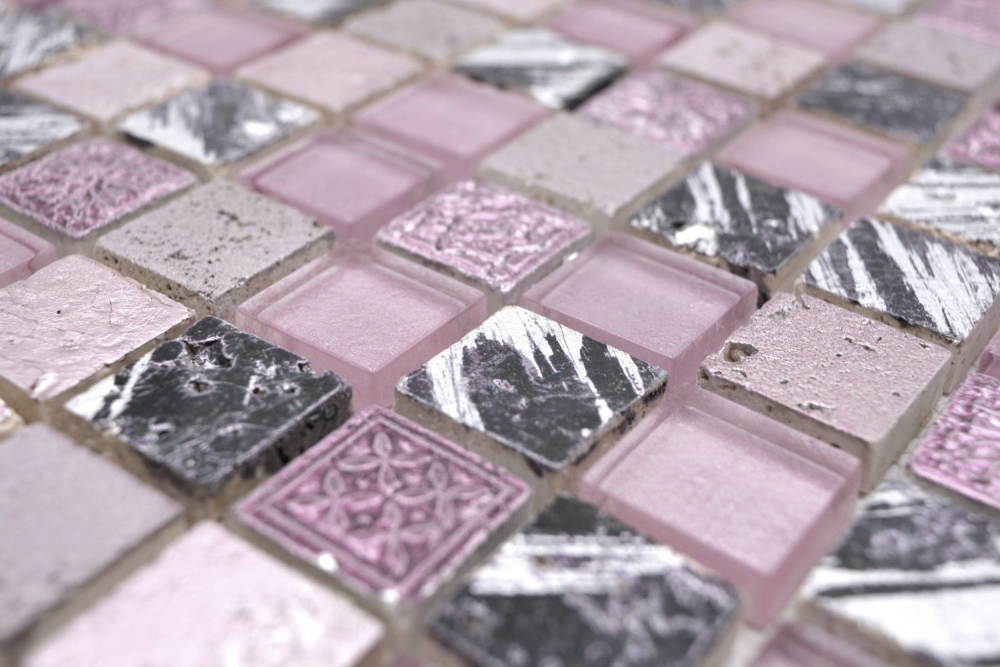 Mosaique Carre Mosaique de verre Resin mix rose Mix translucide aspect retro brillant