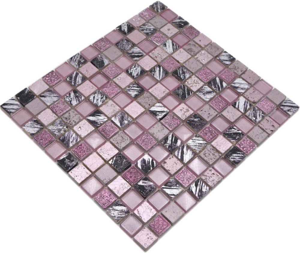 Kunststein Rustikal Mosaikfliese Glasmosaik Resin pink rose magenta BAD WC Küche WAND Fliesenspiegel - 82-1104
