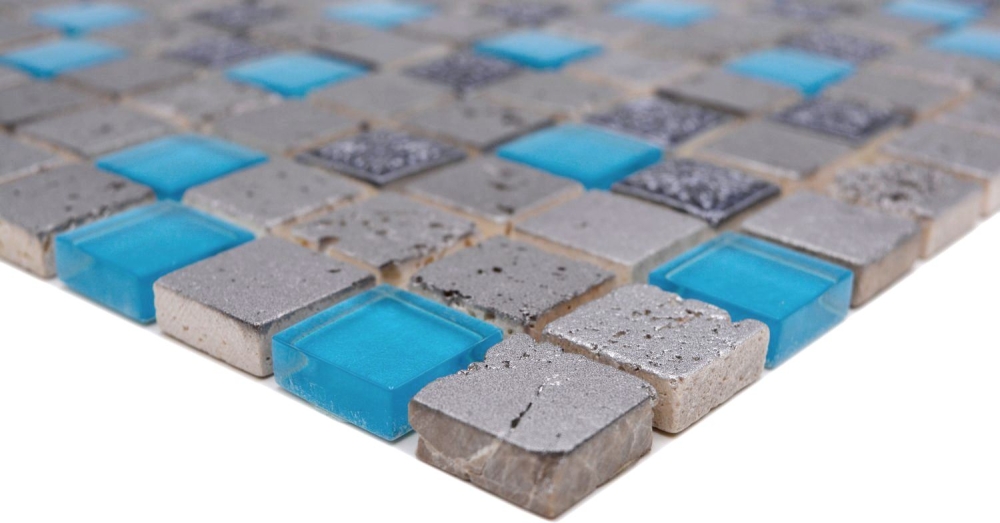 Mosaico cuadrado de vidrio mosaico de resina mezcla azul-gris translucido aspecto retro brillante
