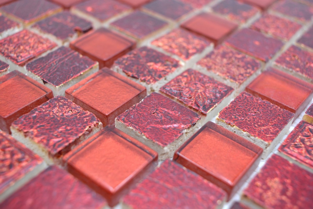 Mosaique Carre Mosaique de verre Resin mix rouge Mix translucide aspect retro brillant
