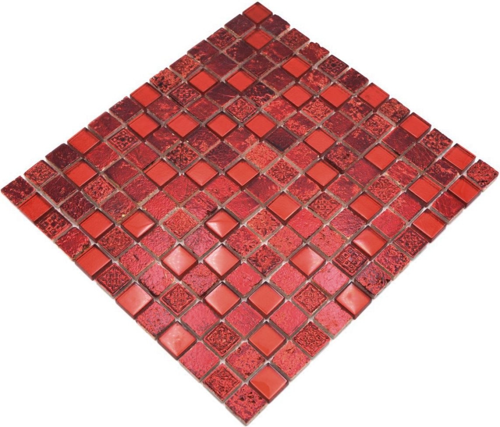 Mosaique Carre Mosaique de verre Resin mix rouge Mix translucide aspect retro brillant