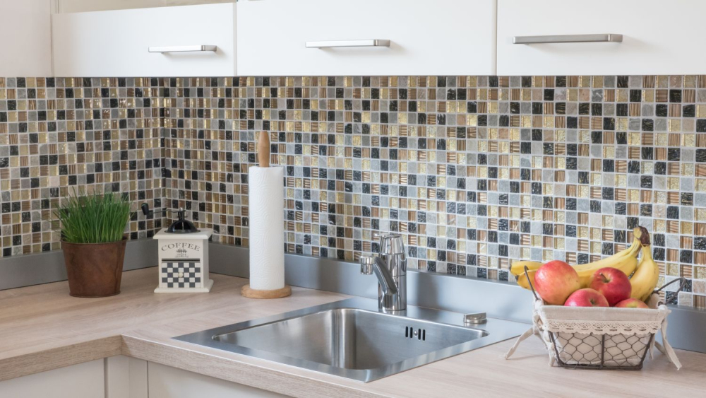 Mosaik Quadrat Glasmosaik Stein mix gold braun Struktur Mix Transluzent matt