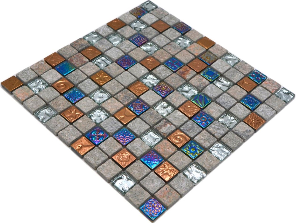 Mosaique Carre Mosaique de verre Pierre mix Design Quartzite gris Mix Translucide Aspect retro mat