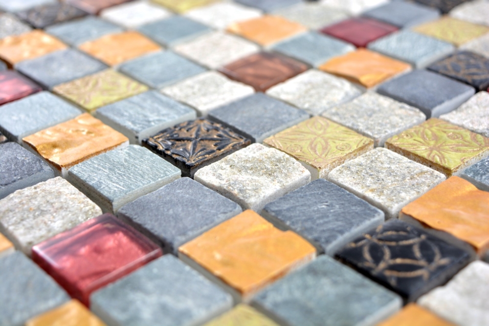 Mosaico translucido gris negro Mosaico de vidrio Piedra de cristal gris negro oro 83-0207 - 10 hojas de mosaico