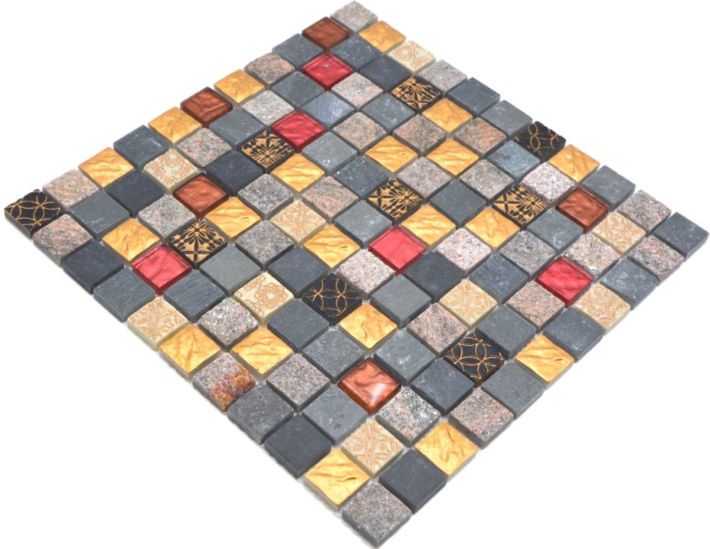 Mosaico translucido gris negro Mosaico de vidrio Piedra de cristal gris negro oro 83-0207 - 10 hojas de mosaico
