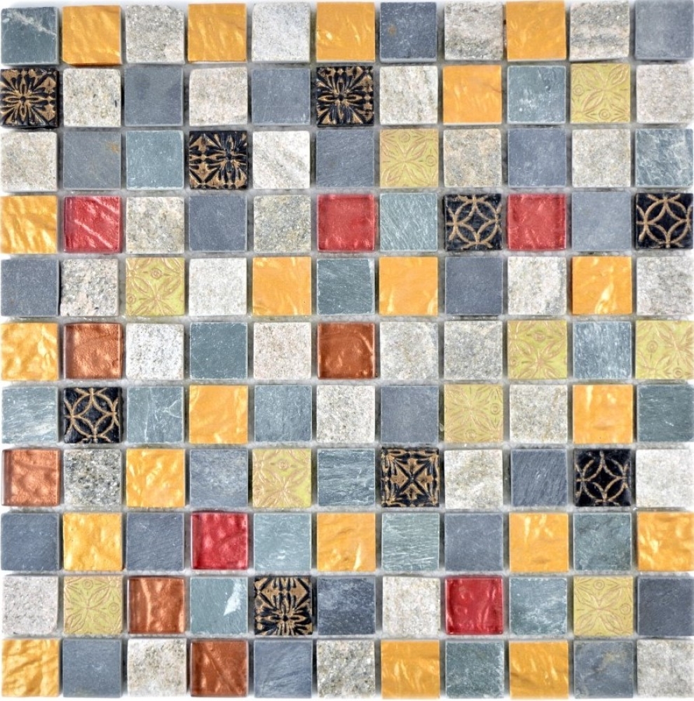 Mosaico translucido gris negro Mosaico de vidrio Piedra de cristal gris negro oro 83-0207 - 10 hojas de mosaico