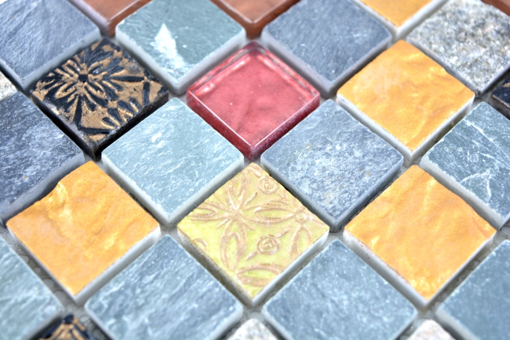 Mosaico translucido gris negro Mosaico de vidrio Piedra de cristal gris negro oro 83-0207