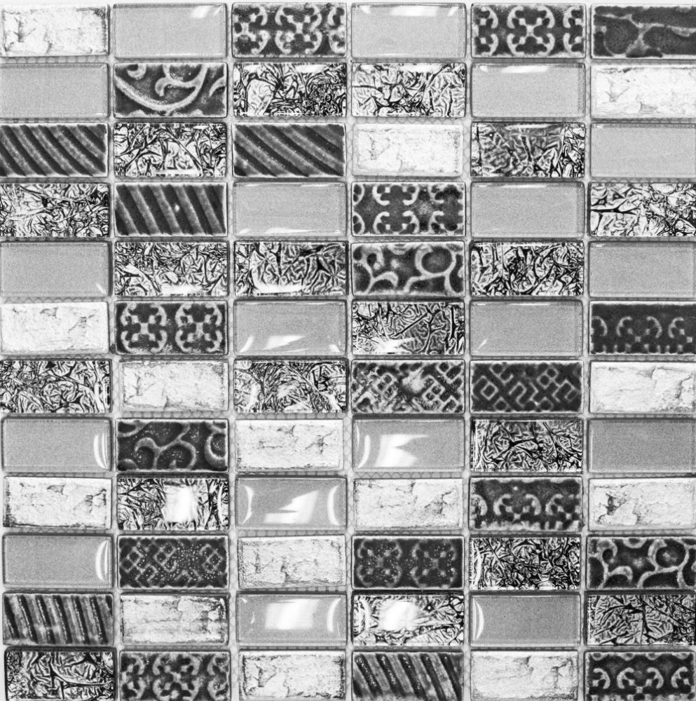 Mosaique Rectangle Mosaique de verre Pierre mix Retro silver Mix translucide aspect croise argent brillant