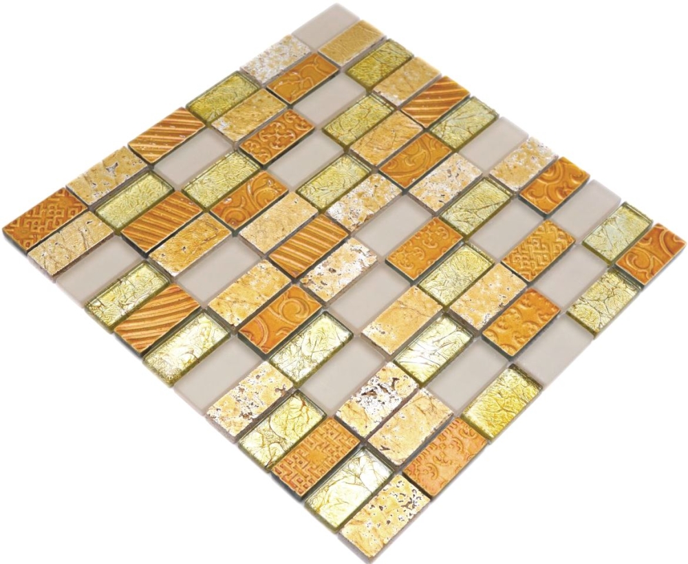 Mosaique Rectangle Mosaique de verre Pierre mix Retro or Mix translucide aspect croise brillant