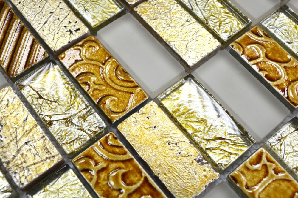 Mosaique Rectangle Mosaique de verre Pierre mix Retro or Mix translucide aspect croise brillant