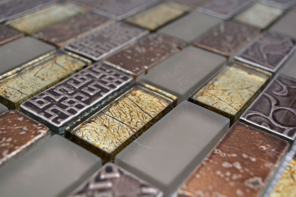 Mosaique Rectangle Mosaique de verre Pierre mix Retro brun Mix translucide aspect croise brillant