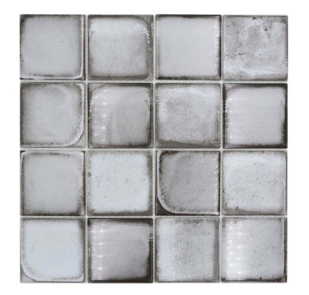 Mosaique Carre Mosaique de verre Cement Style light grey Translucide Aspect ciment gris clair brillant
