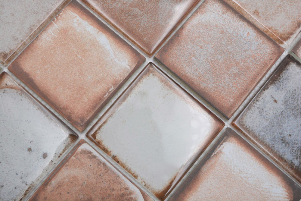 Mosaique Carre Mosaique de verre Cement Style light beige Translucide Aspect ciment beige clair brillant