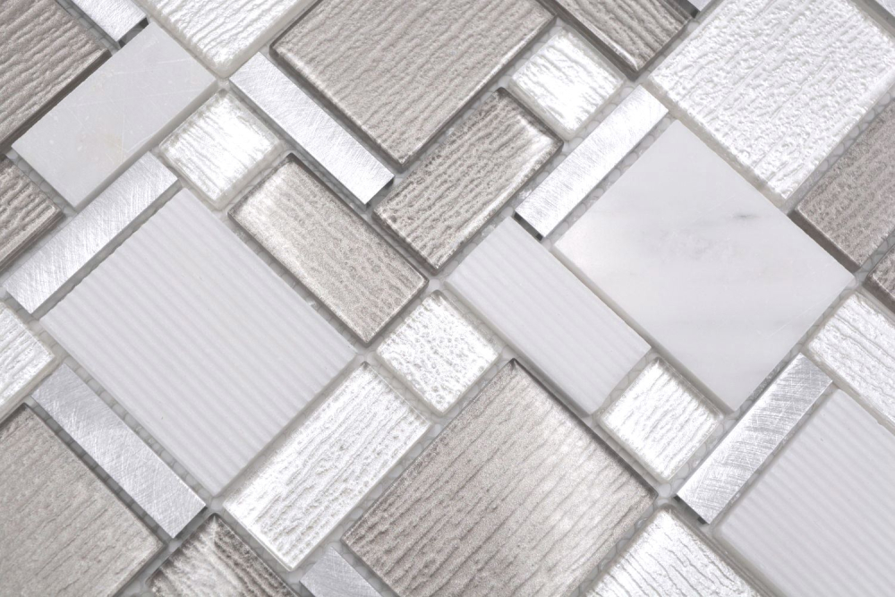 Mosaico combinacion look mix piedra translucida aluminio mix blanco beige claro brillante - 10 hojas de mosaico