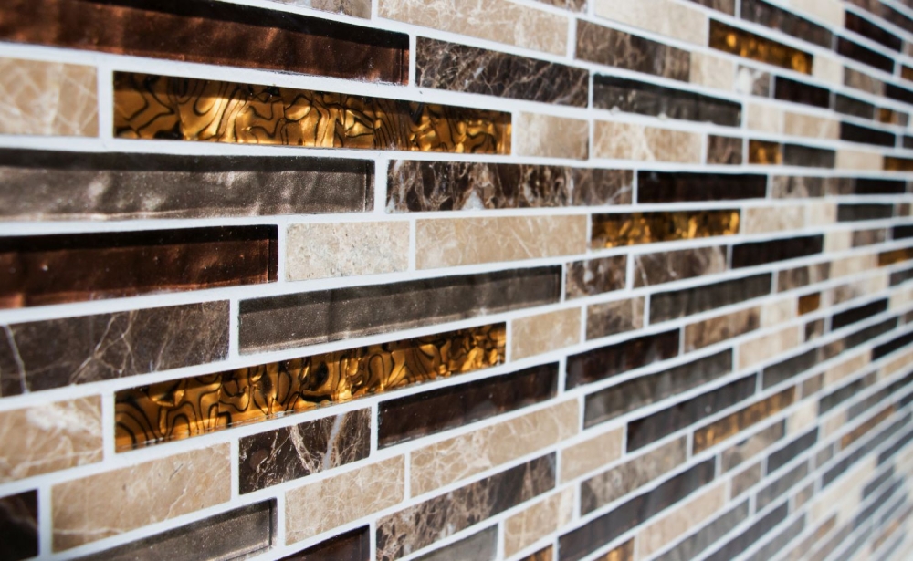 Mosaik Verbund Glasmosaik Marmor mix beige braun Mix Transluzent Stein Verbundoptik glänzend