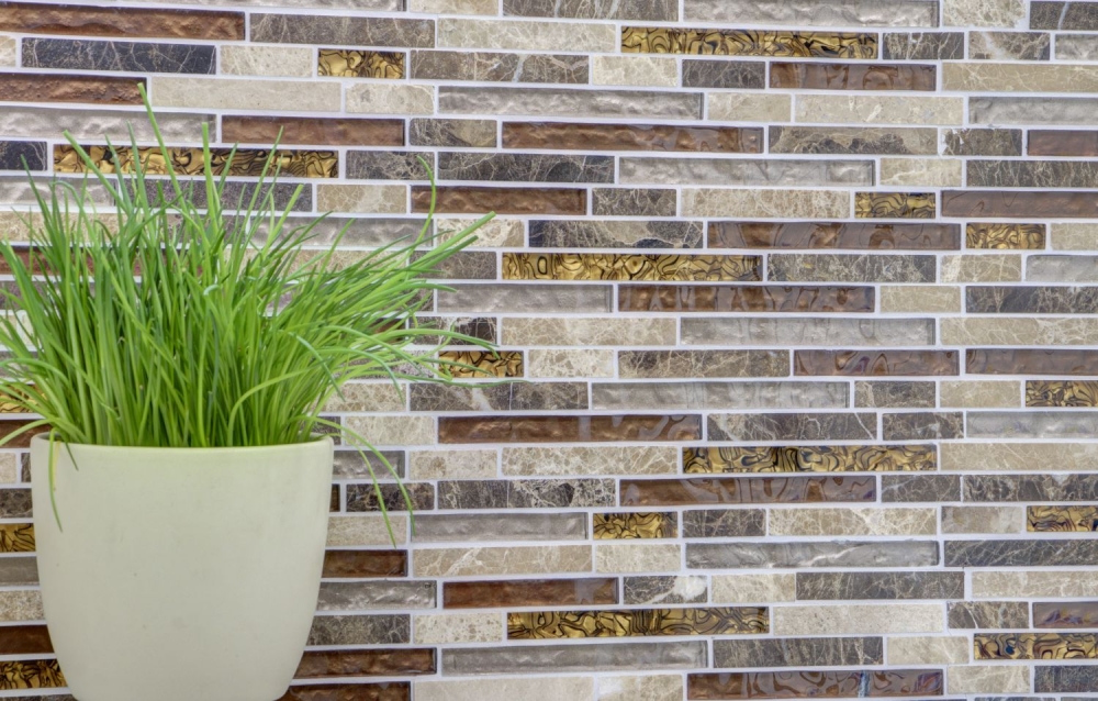 Mosaik Verbund Glasmosaik Marmor mix beige braun Mix Transluzent Stein Verbundoptik glänzend