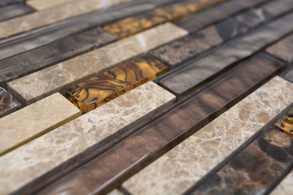 Mosaik Verbund Glasmosaik Marmor mix beige braun Mix Transluzent Stein Verbundoptik glänzend