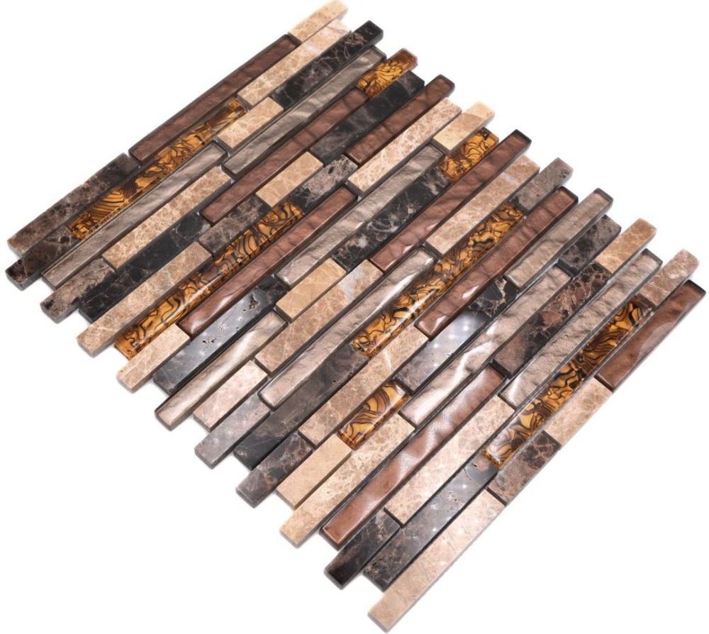 Mosaik Verbund Glasmosaik Marmor mix beige braun Mix Transluzent Stein Verbundoptik glänzend