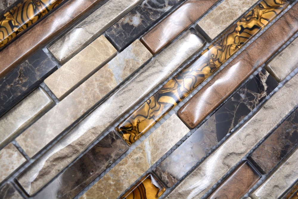 Mosaik Verbund Glasmosaik Marmor mix beige braun Mix Transluzent Stein Verbundoptik glänzend