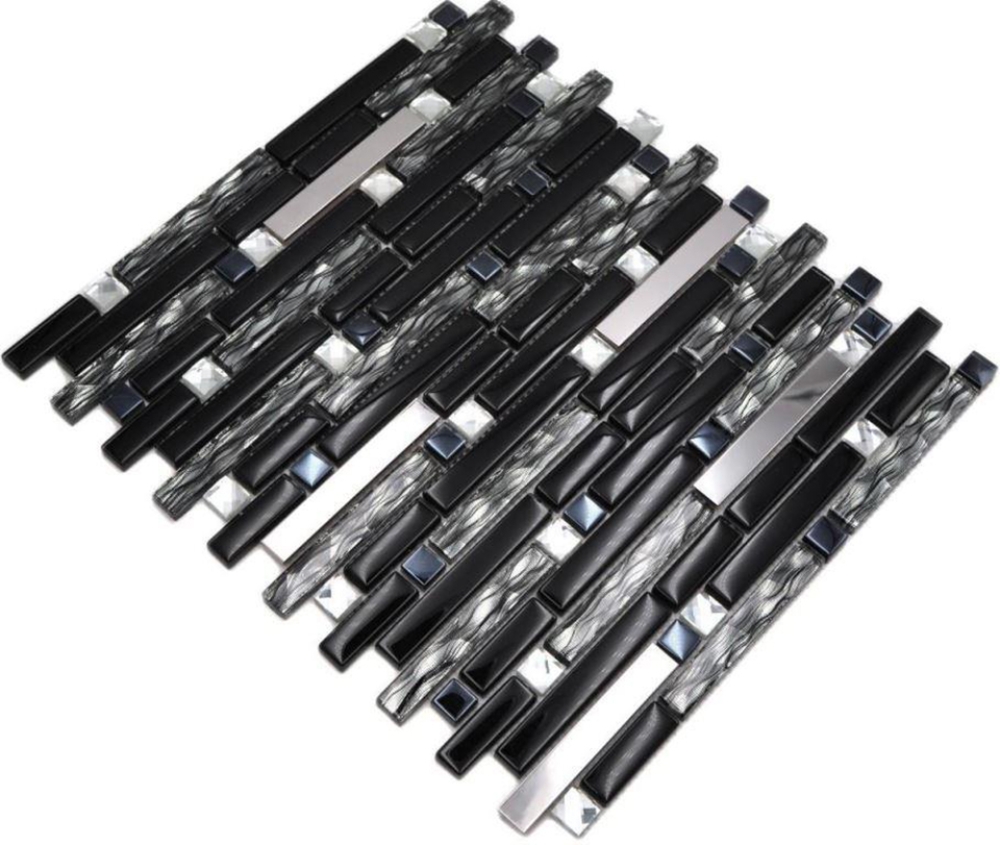 Glasmosaik Stäbchen Riemchen Edelstahl Schwarz Grafit Fliesenspiegel - 86-0302