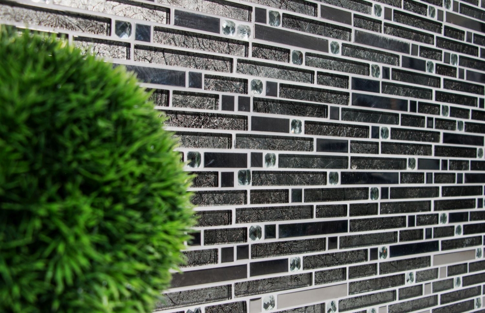 Glasmosaik Stäbchen Riemchen Edelstahl Cream Silber Changierend - 86-0106