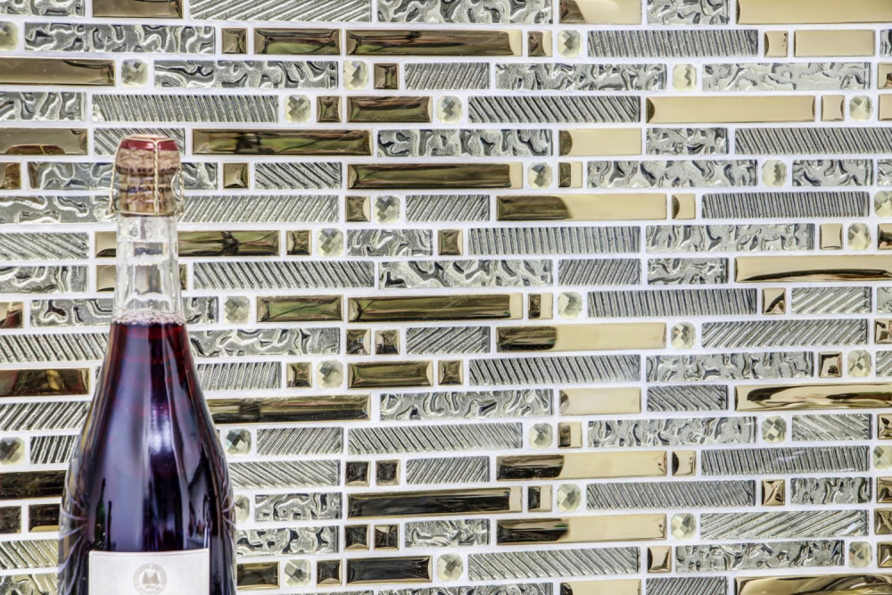 Mosaique composite Mosaique de verre mix EP or verre translucide aspect maconnerie brillant