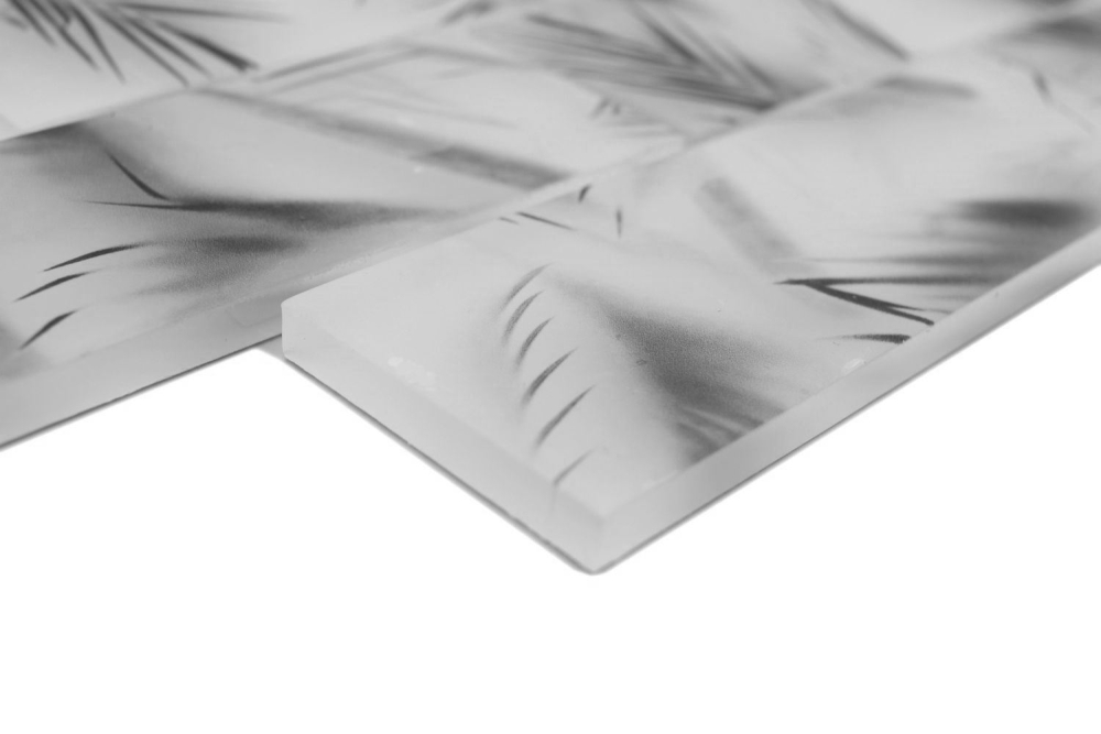 Mosaique Rectangle Mosaique de verre Hazyleaf black frosted Transluzent Aspect floral noir mat