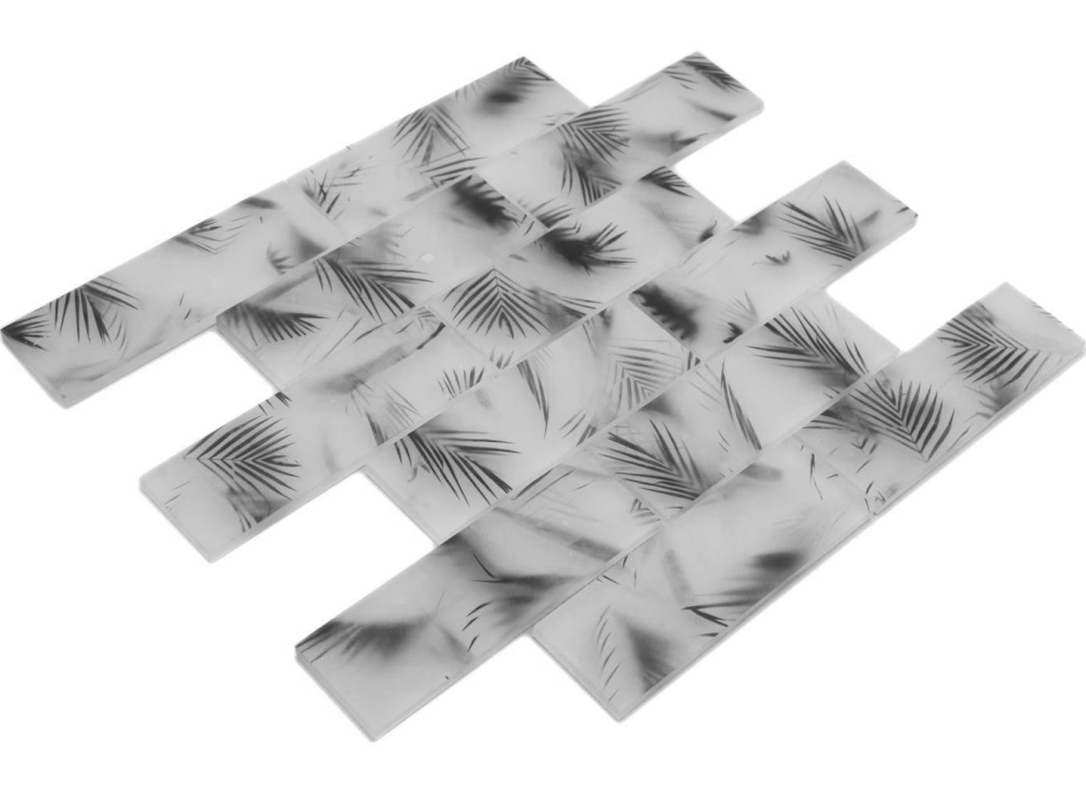 Mosaique Rectangle Mosaique de verre Hazyleaf black frosted Transluzent Aspect floral noir mat