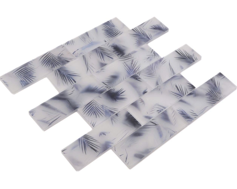 Mosaique Rectangle Mosaique de verre Hazyleaf blue frosted Transluzent Aspect floral bleu mat