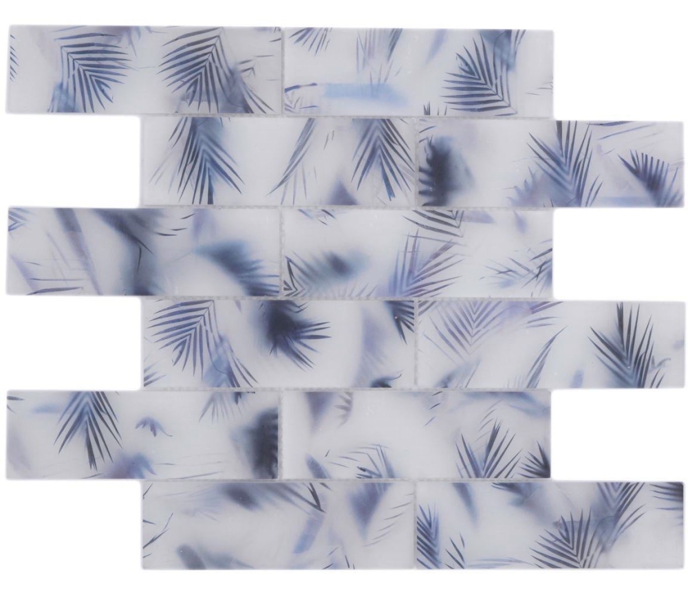 Mosaique Rectangle Mosaique de verre Hazyleaf blue frosted Transluzent Aspect floral bleu mat