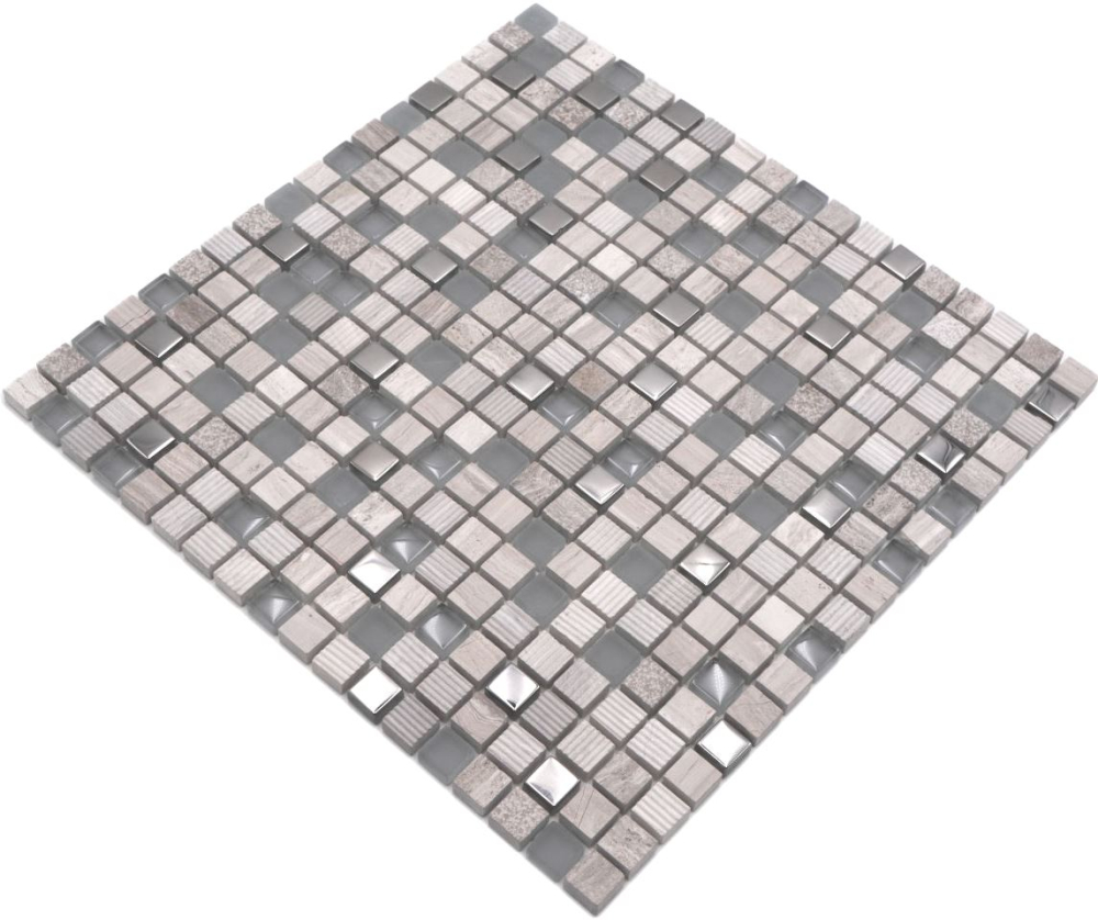 Mosaikfliesen Glasmosaik Naturstein hellgrau silber cream Quadrat Crystal