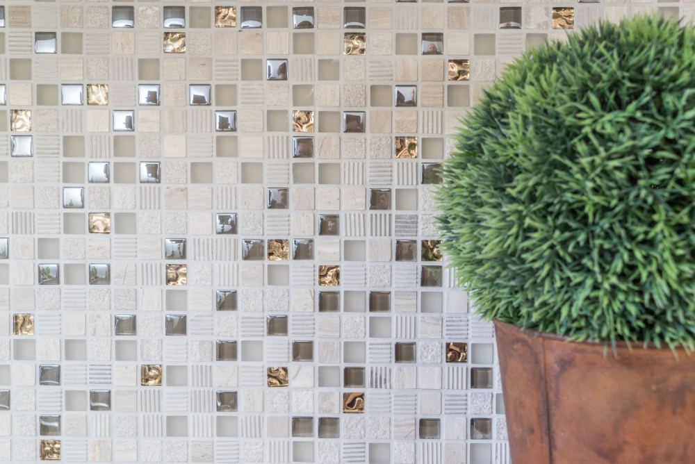 Mosaico di vetro pietra naturale grigio chiaro lucido oro crema texture 92-HQ12 - Kopie