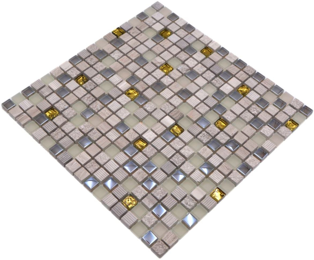 Mosaique de verre Pierre naturelle gris clair brillant gold cream structure 92-HQ12