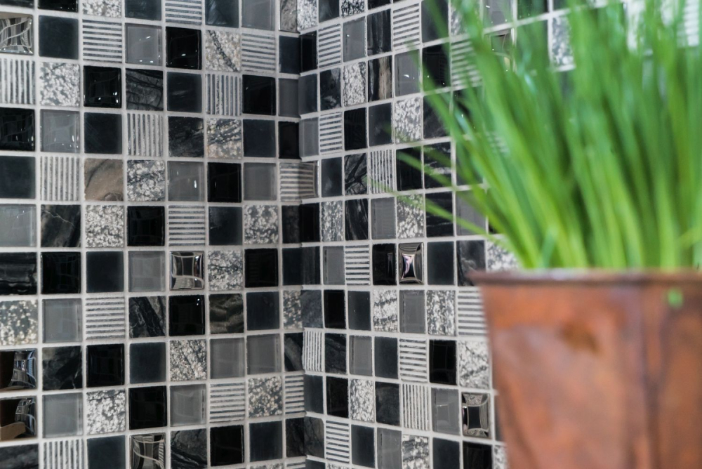 Pietra naturale mosaico rustico piastrelle di vetro mosaico grigio nero argento antracite bianco piastrelle backsplash cucina parete WC - 83-HQ24 - Kopie
