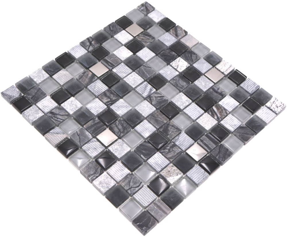 Pietra naturale mosaico rustico piastrelle di vetro mosaico grigio nero argento antracite bianco piastrelle backsplash cucina parete WC - 83-HQ24 - Kopie