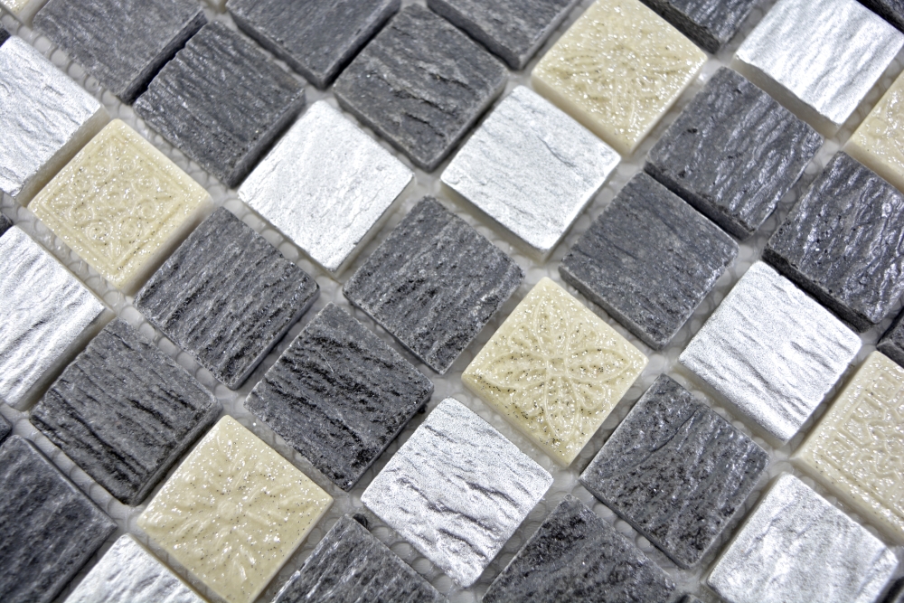 Piedra artificial mosaico rustico azulejo resina gris negro antracita plata crema beige brillo azulejo backsplash pared cocina cuarto de bano - 83-0226