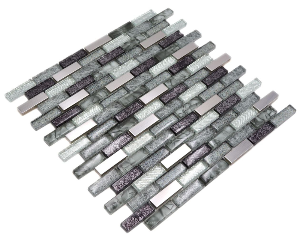 Glasmosaik Stäbchen Riemchen silber grau schwarz Glitzer Fliesenspiegel - 87-IL017