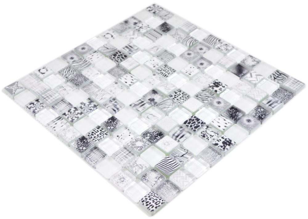 Mosaique de verre Mosaique Mix Super Blanc Noir Mur Carrelage Cuisine Douche Salle de Bain - 74-0203