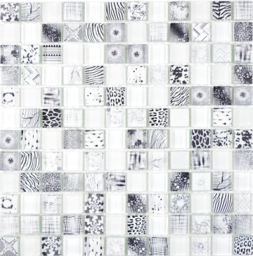 Glasmosaik Mosaikfliese Mix Super Weiß Schwarz Wand Fliesenspiegel Küche Dusche Bad - 74-0203