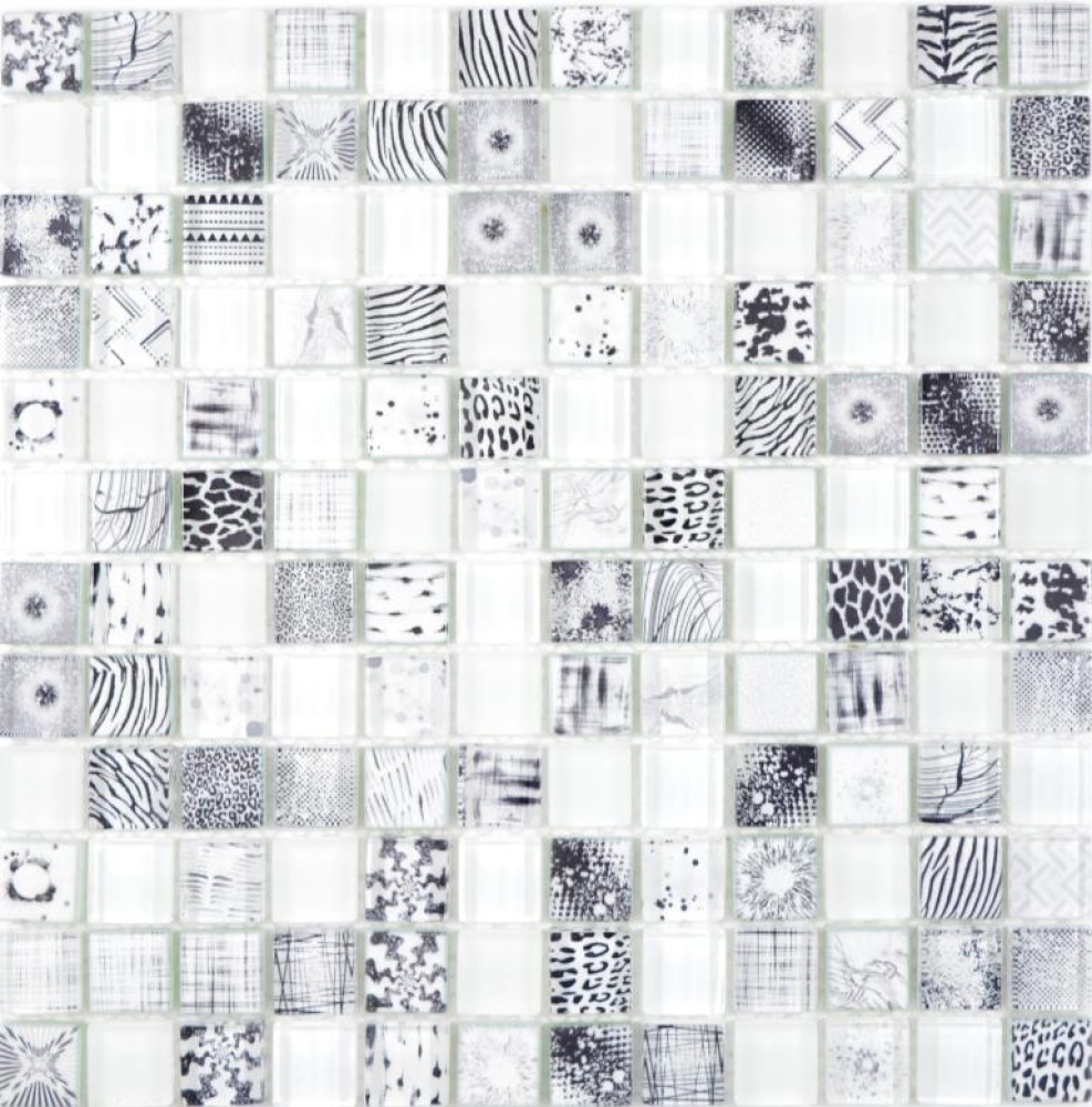 Mosaique de verre Mosaique Mix Super Blanc Noir Mur Carrelage Cuisine Douche Salle de Bain - 74-0203