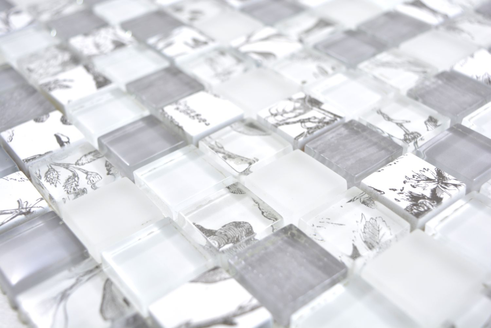 Mosaique de verre Super Blanc gris Clair Mur Carrelage Cuisine Douche Salle de bains - 74-2000