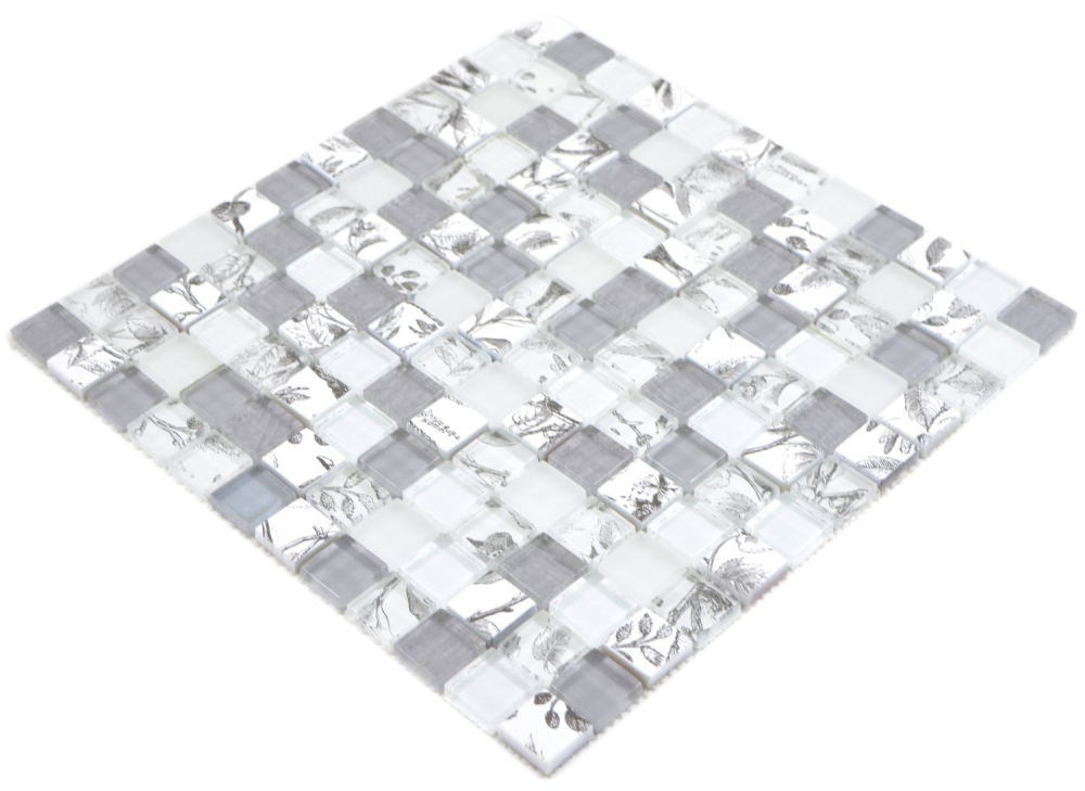 Mosaikfliesen Glasmosaik Fliese Super Weiß Grau Klar Quadrat Crystal