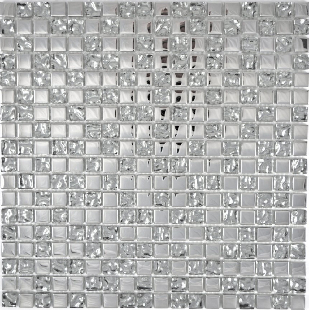Mosaik Fliese Glasmosaik Silber Klar Fliesenspiegel Wand Küche Badfliese - 92-0218