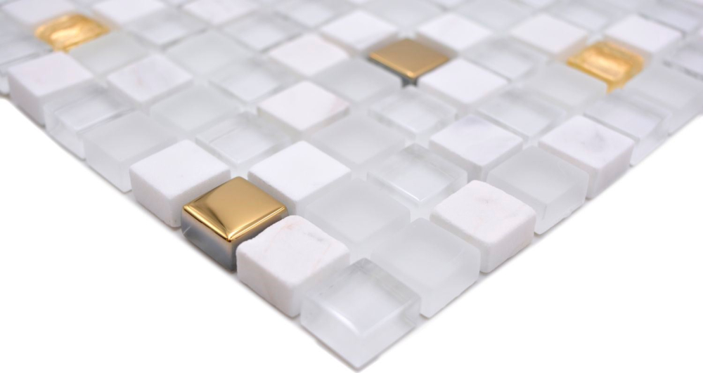 Mosaique de verre Pierre naturelle Rustique blanc or mat brillant - 92-640